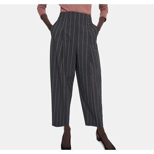 Theory NWT Good wool CL pleat Carrot pants, gray/ white stripes, Size 6